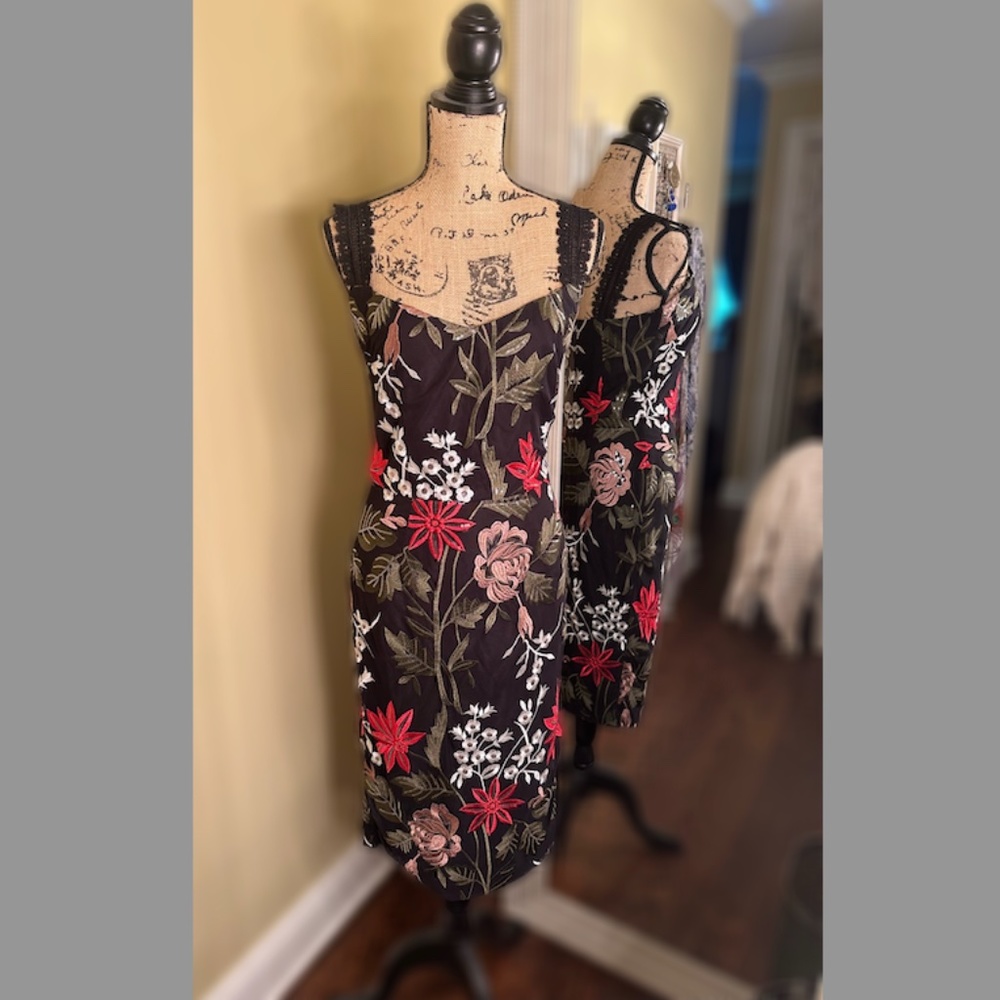 Bronx and Banco Floral Embroidered Cocktail Dress